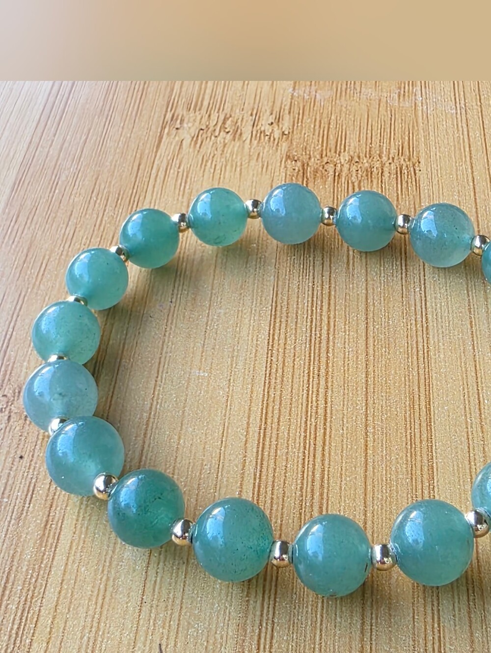Green Aventurine with Gold Spacer Beaded Stretch Bracelet | 8mm | Natural Stone
